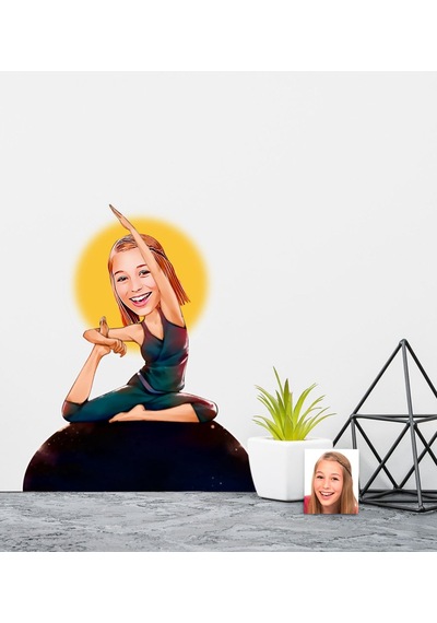 Kişiye Özel Bayan Yoga Karikatürlü Duvar Sticker 50X70CM 2
