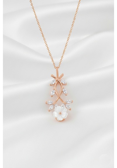 Çekirdekjewelry 925 Ayar Gümüş Manolya Çiçekli Ters Kolye Rose