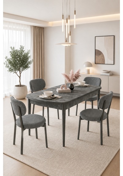 Renlife Açılır Yemek Masası Ve Sandalye Seti Metal Ayaklı 4 Sandalye + 80x130 Masa Aris Aris Antrasit Renlife Açılır Yemek Masası Ve Sandalye Seti Metal Ayaklı 4 Sandalye + 80x130 Masa Aris Aris Antrasit