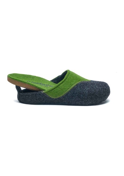 Comfortfusse Pinesh - Kadın Ortopedik Yün Keçe Sabo Ev Terliği Koyu Gri-yeşil Yün