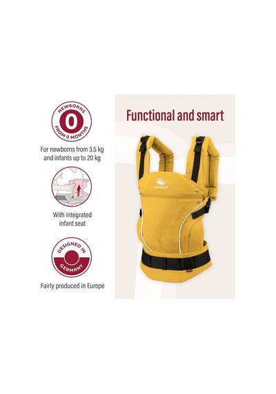 Manduca First Ergonomik Bebek Taşıyıcı 3 Taşıma Pozisyonu, Ayarlanabilir ve Konforlu Portbebe Sarı Tek Ebat