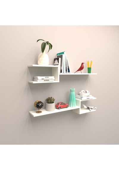 Rafkestir 2 Li Mızrak Duvar Raf Set Beyaz ( Mat )