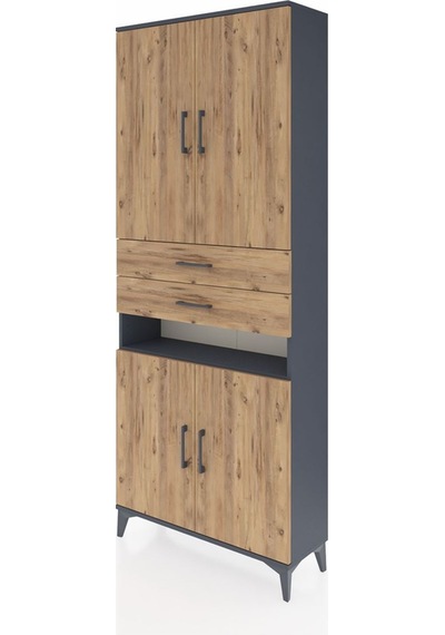 Arges Dolap 5 Raflı 2 Çekmeceli 4 Kapaklı 88x30x221 Antrasit-çam Antrasit