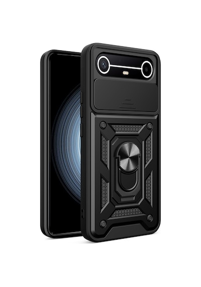 Ardemix Tecno Spark Slim 5g Kılıf Magnetik Standlı Kamera Korumalı Zore Sürgülü Vega Kapak - Siyah