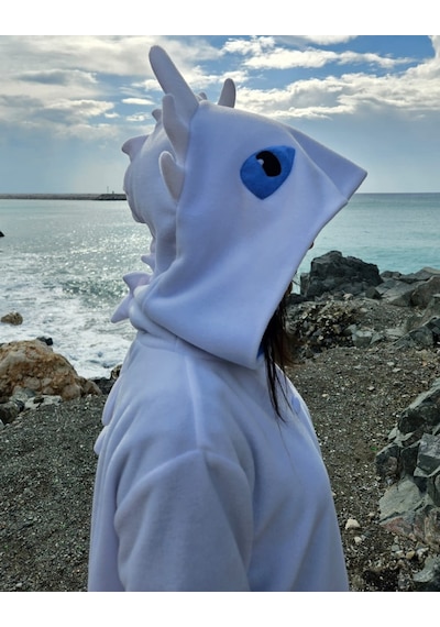 Işığın Öfkesi Ejderha Kostümü Yetişkin Beyaz Ejderha Pijama Tulum Kostüm