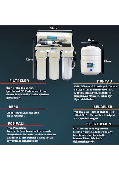 8 Lt. 5 Aşamalı Açık Kasa Pompalı Su Arıtma Cihazı 8 Lt. 5 Aşamalı Açık Kasa Pompalı Su Arıtma Cihazı