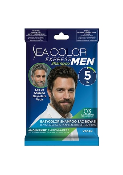 Sea Color Express Men Amonyaksız Şampuan Boya, Erkek Şampuan Saç Ve Sakal Boyası 03 Kahve Siyah