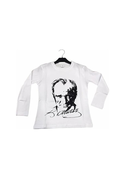 Unisex Atatürk Baskılı Uzun Kol T-shirt-8910 Beyaz