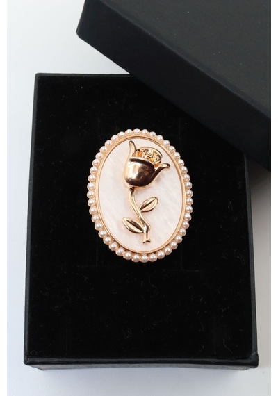 Gül Broş. Yaka Iğnesi Broş. Kadın Broş. Çiçek Broş. Gold Broş, Incili Tasarım Broş. Gold
