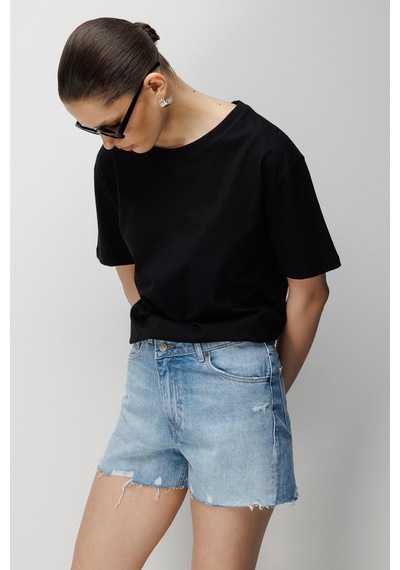 Mixray 48511 Kadın Oversize Basic %100 Pamuk 2 Li T-shirt Beyaz Siyah Siyah - Beyaz