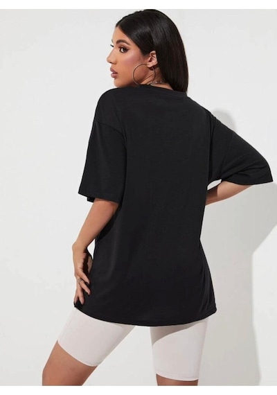 Flood Of Style Kadın Siyah Tasmania Baskılı Oversize T-shirt
