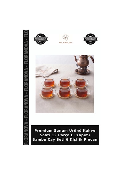 Premium Sunum Ürünü Kahve Saati 12 Parça El Yapımı Bambu Çay Seti 6 Kişilik Fincan Çok Renkli