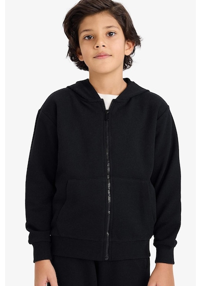 Defacto Erkek Çocuk Kapüşonlu Pike Fermuarlı Sweatshirt B6503a826spbk81 Siyah-bk81
