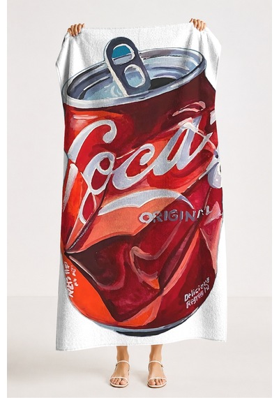 Kutu Kola Pop Art Plaj Havlusu - Kırmızı Modern İçecek Temalı Hızlı Kuruyan Mikrofiber Havlu Çok Renkli