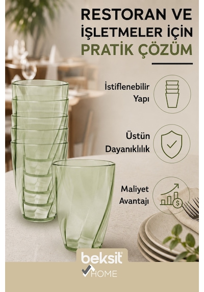 Home Glassy Kırılmaz Polikarbon 6'lı Bardak Yeşil 400 Ml Yeşil Yeşil