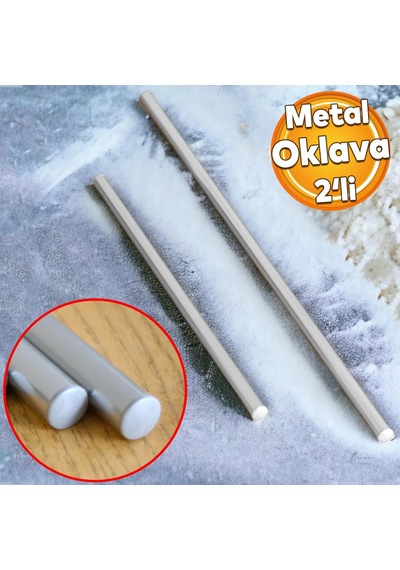 Alüminyum Metal Oklava 2'li Set 74-49 Cm Börek Hamur Yufka Açma Silindir Yuvarlak Uzun Kısa Mutfak
