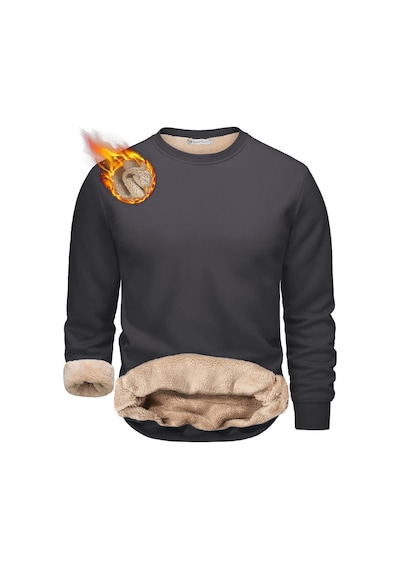 Ghassy Co. Erkek Ultra Termal Sherpa Peluş Astarlı Bisiklet Yaka Sweatshirt Füme