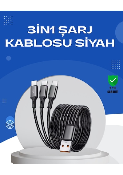 Evrensel 3 Başlıklı Şarj Kablosu Apple iPhone Uyumlu İçin