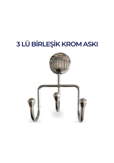 Krom 3 Lü Duvar Askısı Banyo Mutfak Elbise Havlu Askılığı Gümüş