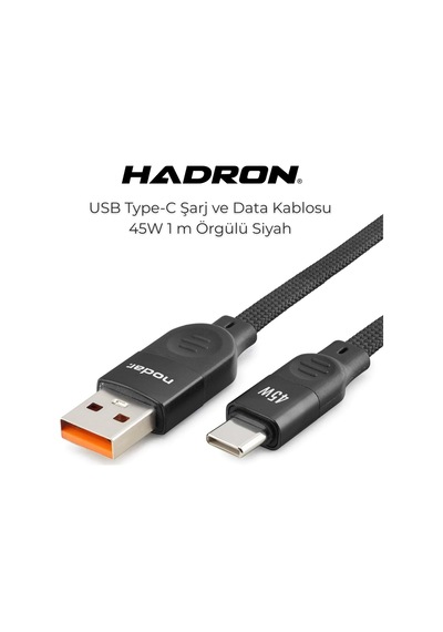 Usb To Type-c 45w Şarj Ve Data Kablosu 1 Metre - Telefon, Tablet Ve Powerbank Uyumlu Örgülü Usb C Hızlı Şarj Kablosu - Siyah