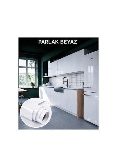 Parlak Beyaz Yapışkanlı Mutfak Dolap Ve Mobilya Kaplama Folyosu 52cm X 3metre Belirtilmemiş Beyaz