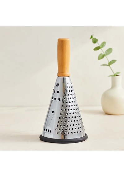 8" Ahşap & Bambu Saplı Çelik Rende Silikon Taban, 3 Bölümlü Sarı