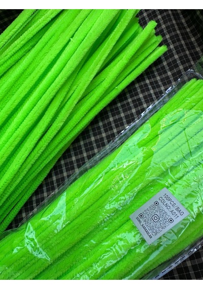 Şönil 100 Lü Fosfor Yeşil Renk Kod A011 30 Cm - Yoğun Tüylü Hobi Çubuğu Tel El İşi 100 Lü Paket