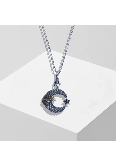 Kartal Ay Yıldız Trend Zincirli Gümüş Erkek Kolye Gümüş