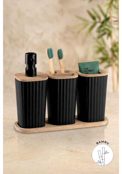 Safir Bambu 3'lü Set Siyah Siyah