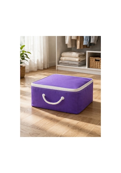 Şeffaf Kapaklı Saklama Hurcu 28x32x15 Kıyafet, Çorap Ve Dolap Düzenleyici Organizer Mor
