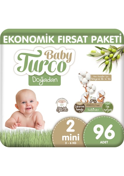 Baby Turco Doğadan Ekonomik Fırsat Paketi Bebek Bezi 2 Numara 96 Adet 2'li