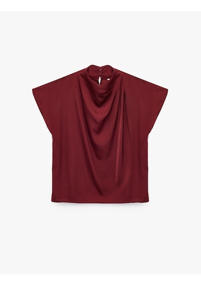 Koton Kap Kol Dökümlü Dik Yaka Saten Bluz Bordo 6sak60289ew