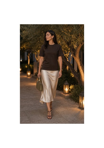 Modi Green Premium Oysho Regular Oversize Unisex Sıfır Yaka Kısa Kollu Tişört - Kahverengi