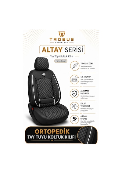 Mercedes E 2013 Ve Sonrası Uyumlu Altay Bel Destekli Tay Tüyü Siyah Beyaz Koltuk Kılıfı Siyah Beyaz