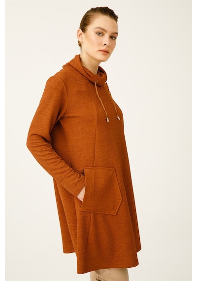 Esswaap Kırışık Kumaş Detaylı Degaje Yaka Tunik Taba-taba Taba
