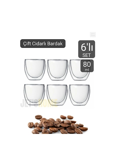 6 Lı Set Espresso Bardağı 80 Ml Kahve Bardağı Çift Cidarlı Bardak Viski Bardağı Şeffaf