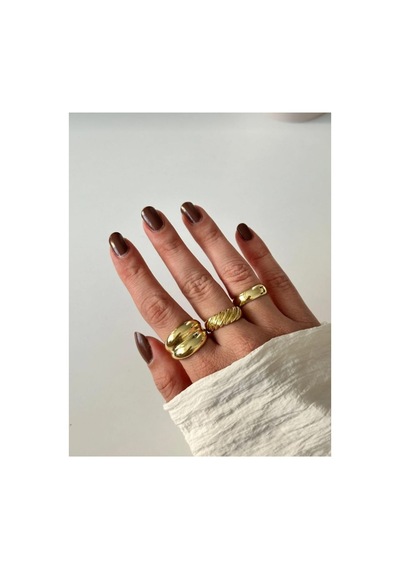 Lunarie 3'lü Dome Chunky Vintage Yüzük Seti 14k Gold Burgu Altın