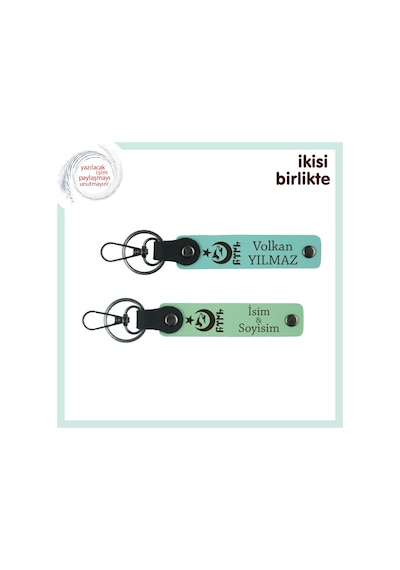 Birlikte Geçen Günleri Onurlandıran Hediye Ayyıldız Kurt Göktürk Anahtarlık X2 Set, Turkuaz-yeşil