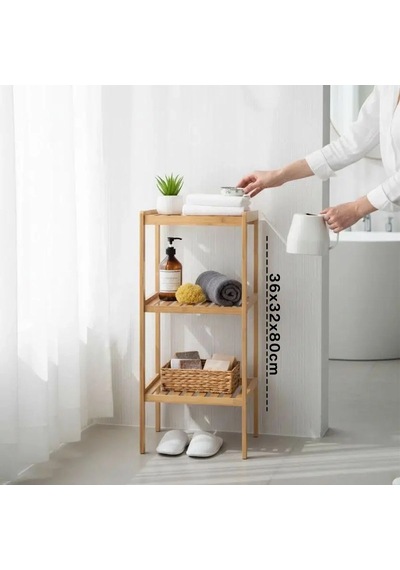 Lb 3 Katlı Çok Amaçlı Ahşap Bambu Raf Organizer 36x32x80 Cm Çok Renkli
