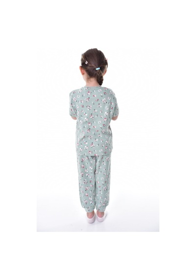Kız Çocuk Yazlık Pamuklu Pijama Takımı Çiçek Desenli, Kısa Kollu, Konforlu Yeşil