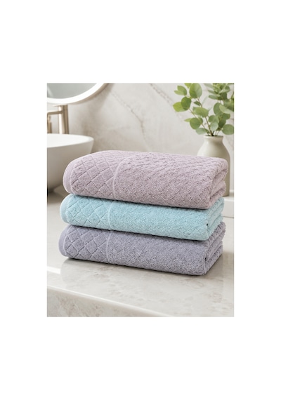 Gonca Kristal Desenli Renkli Havlu 50x90 Cm 3'lü Set %100 Pamuk - Lilac Coast Çok Renkli