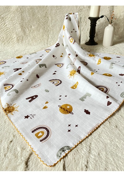 Çok Amaçlı Müslin Örtü 80x90 Cm Yeni Doğan&bebek&çocuk Gökkuşağı Kahverengi