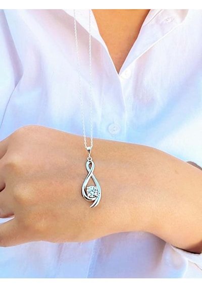 Brezza Lusso Jewelry Gümüş Zirkon Taşlı Sonsuzluk Kadın Kolyesi 45 CM