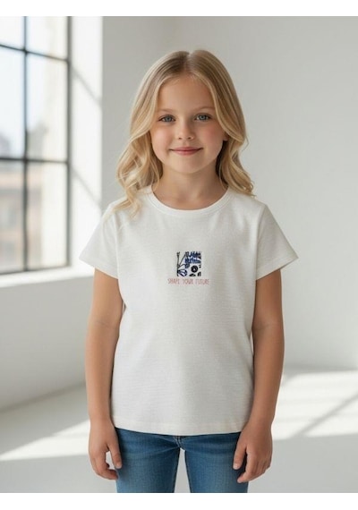 Zekids Kız Çocuk Pamuklu Baskılı T-shirt-16762 Ekru