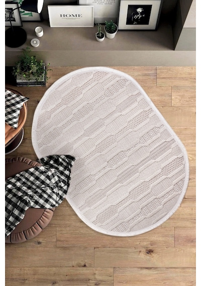 Enti Bonn 8801 Krem Oval Iskandinav Halı Salon Halısı Kesme Halı Yolluk Krem