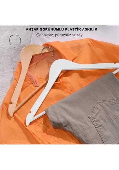 Ahşap Görünümlü Plastik Elbise Askısı A Kalite 20 Adet Al4494 Kahve Genel