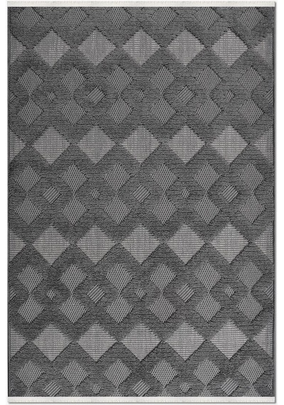 Bespoky Peri Pl02k Geometrik Modern Salon Halısı Makine Dokuma Gri - Antrasit Gri