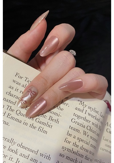 Xsmall Beden Uzun Badem Pembe Kalp Desenli 10 Adet Takma Tırnak Seti T104 Kalp Nail Art