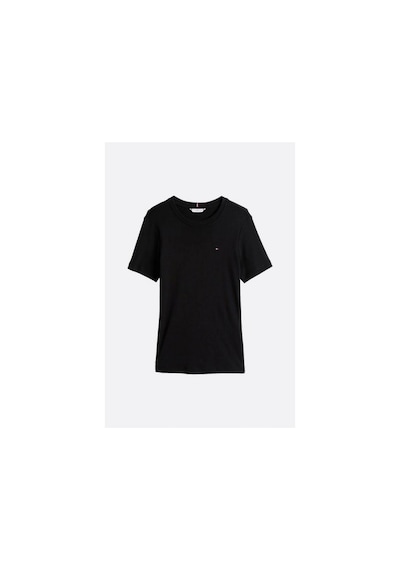 Tommy Hilfiger Kadın Siyah Yuvarlak Yaka Slim T-shirt Siyah