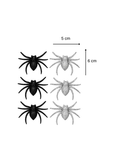 Halloween Cadılar Bayramı 6'lı Simli Örümcek Süs Seti Siyah Ve Gümüş Dekoratif Örümcek 5x6 Cm Tüm Yaşlar
